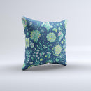 Dark Blue & Pink-Yellow Sketched Lace Patterns v21 Ink-Fuzed Decorative Throw Pillow
