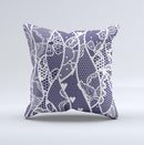 Dark Blue White Lace Design Ink-Fuzed Decorative Throw Pillow
