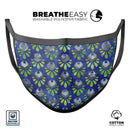 Dark Blue and Green Watercolor Peacock Feathers - Made in USA Mouth Cover Unisex Anti-Dust Cotton Blend Reusable & Washable Face Mask with Adjustable Sizing for Adult or Child