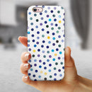 Dark Blue and Yellow Watercolor Dots over White iPhone 6/6s or 6/6s Plus 2-Piece Hybrid INK-Fuzed Case