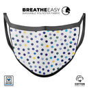 Dark Blue and Yellow Watercolor Dots over White - Made in USA Mouth Cover Unisex Anti-Dust Cotton Blend Reusable & Washable Face Mask with Adjustable Sizing for Adult or Child