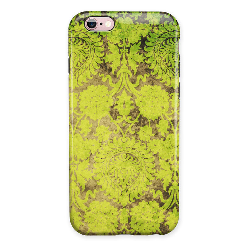 Dark Brown and Lime Green Cauliflower Damask Pattern iPhone 6/6s or 6/6s Plus 2-Piece Hybrid INK-Fuzed Case