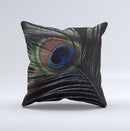 Dark Peacock Spread Ink-Fuzed Decorative Throw Pillow