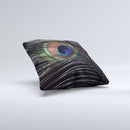 Dark Peacock Spread Ink-Fuzed Decorative Throw Pillow