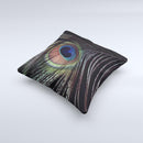 Dark Peacock Spread Ink-Fuzed Decorative Throw Pillow