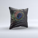 Dark Peacock Spread Ink-Fuzed Decorative Throw Pillow
