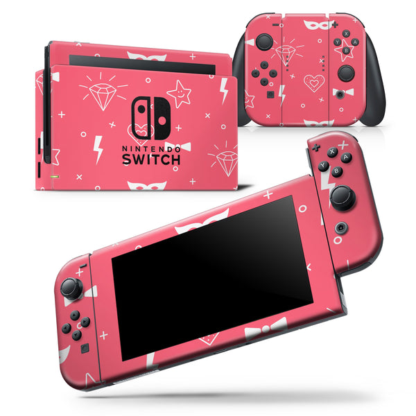 Dark Pink Doodles with Lightning - Skin Wrap Decal for Nintendo Switch Lite Console & Dock - 3DS XL - 2DS - Pro - DSi - Wii - Joy-Con Gaming Controller