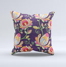 Dark Purple Colorful Floral Pattern ink-Fuzed Decorative Throw Pillow