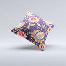 Dark Purple Colorful Floral Pattern ink-Fuzed Decorative Throw Pillow