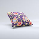 Dark Purple Colorful Floral Pattern ink-Fuzed Decorative Throw Pillow