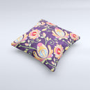Dark Purple Colorful Floral Pattern ink-Fuzed Decorative Throw Pillow