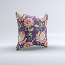 Dark Purple Colorful Floral Pattern ink-Fuzed Decorative Throw Pillow