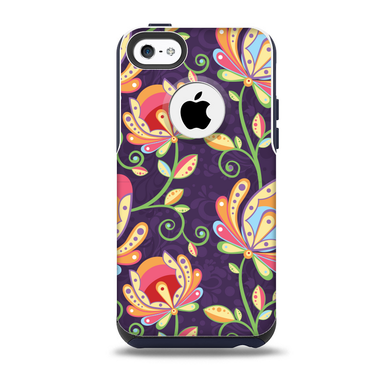 Dark Purple & Colorful Floral Pattern Skin for the iPhone 5c OtterBox Commuter Case