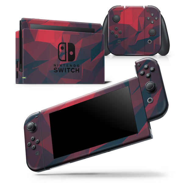 Dark Red Geometric V16 - Skin Wrap Decal for Nintendo Switch Lite Console & Dock - 3DS XL - 2DS - Pro - DSi - Wii - Joy-Con Gaming Controller