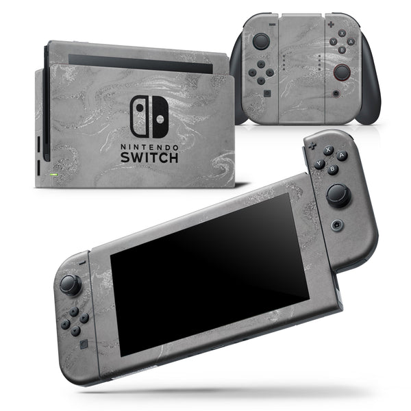 Dark Silver Marble Swirl V6 - Skin Wrap Decal for Nintendo Switch Lite Console & Dock - 3DS XL - 2DS - Pro - DSi - Wii - Joy-Con Gaming Controller