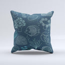 Dark Teal Sea Creature Icons ink-Fuzed Decorative Throw Pillow