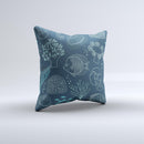 Dark Teal Sea Creature Icons ink-Fuzed Decorative Throw Pillow