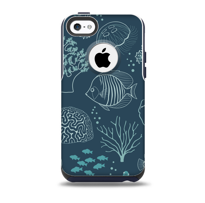 Dark Teal Sea Creature Icons Skin for the iPhone 5c OtterBox Commuter Case