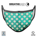 Dark Teal and White Polka Dots Pattern - Made in USA Mouth Cover Unisex Anti-Dust Cotton Blend Reusable & Washable Face Mask with Adjustable Sizing for Adult or Child