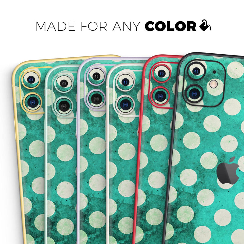 Dark Teal and White Polka Dots Pattern - Skin-Kit compatible with the Apple iPhone 13, 13 Pro Max, 13 Mini, 13 Pro, iPhone 12, iPhone 11 (All iPhones Available)