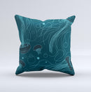 Dark Vector Teal Jelly Fish ink-Fuzed Decorative Throw Pillow
