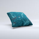 Dark Vector Teal Jelly Fish ink-Fuzed Decorative Throw Pillow
