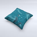 Dark Vector Teal Jelly Fish ink-Fuzed Decorative Throw Pillow