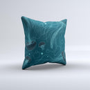 Dark Vector Teal Jelly Fish ink-Fuzed Decorative Throw Pillow