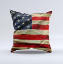 Dark Wrinkled American Flag ink-Fuzed Decorative Throw Pillow