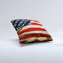 Dark Wrinkled American Flag ink-Fuzed Decorative Throw Pillow