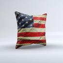 Dark Wrinkled American Flag ink-Fuzed Decorative Throw Pillow