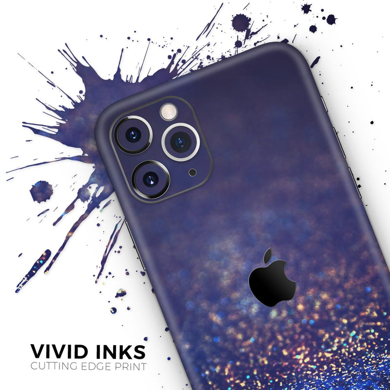 Deep Blue with Gold Shimmering Orbs of Light  - Protective Skin Wrap & Decal – Compatible with iPhone SE to iPhone 17 Pro Max (All Models)
