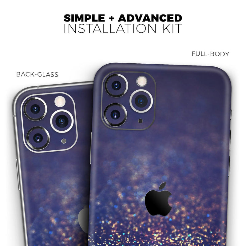 Deep Blue with Gold Shimmering Orbs of Light  - Protective Skin Wrap & Decal – Compatible with iPhone SE to iPhone 17 Pro Max (All Models)