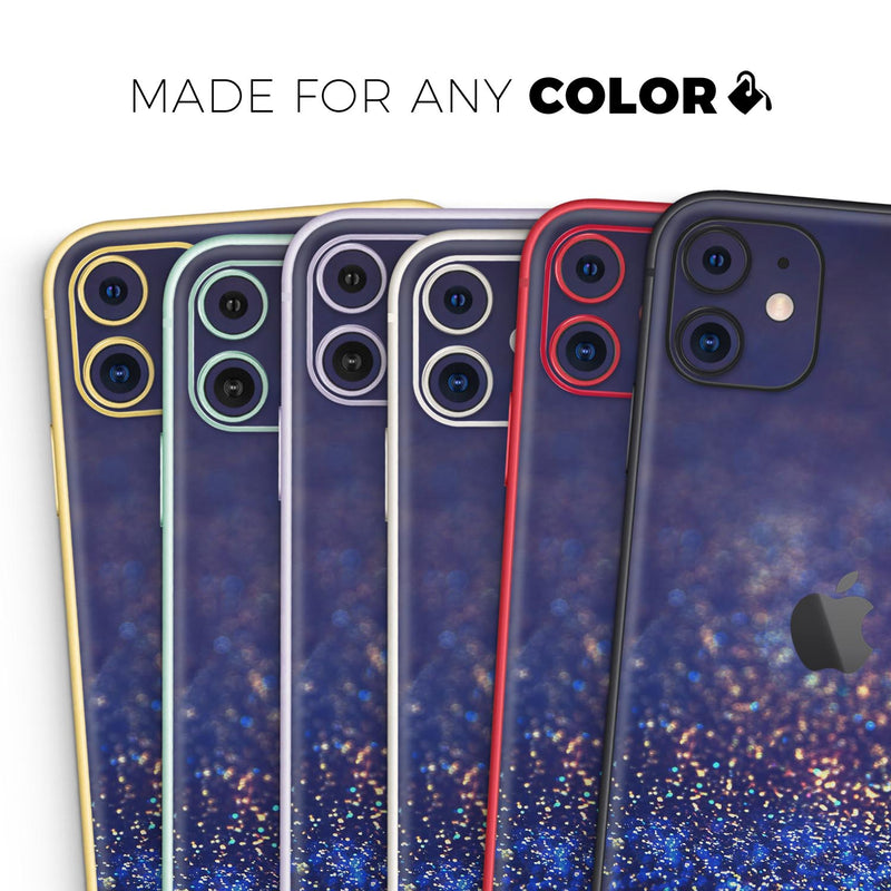 Deep Blue with Gold Shimmering Orbs of Light  - Protective Skin Wrap & Decal – Compatible with iPhone SE to iPhone 17 Pro Max (All Models)