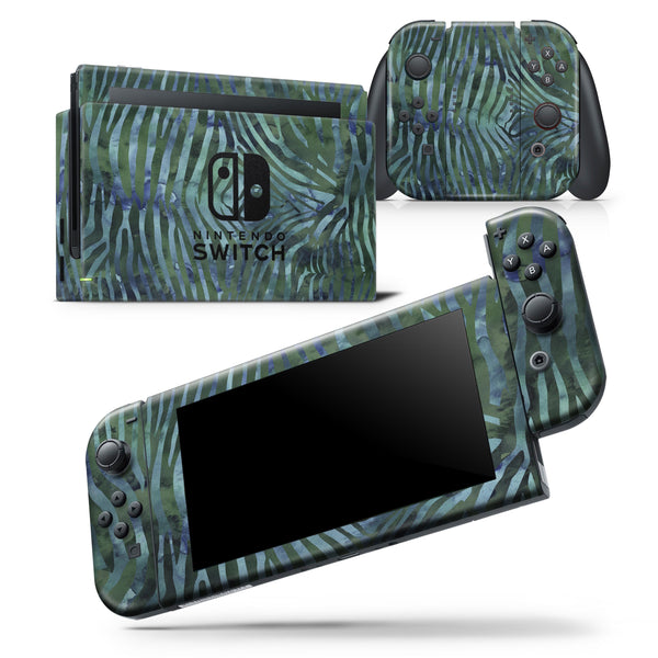 Deep Green and Blue Watercolor Zebra Pattern - Skin Wrap Decal for Nintendo Switch Lite Console & Dock - 3DS XL - 2DS - Pro - DSi - Wii - Joy-Con Gaming Controller