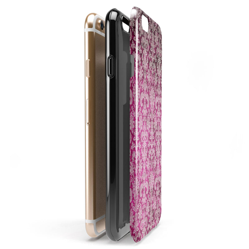 Deep Magenta Damask Pattern iPhone 6/6s or 6/6s Plus 2-Piece Hybrid INK-Fuzed Case