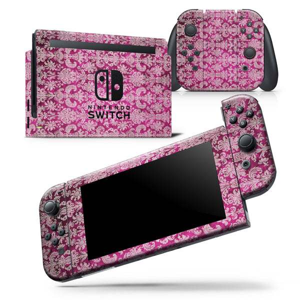 Deep Magenta Damask Pattern - Skin Wrap Decal for Nintendo Switch Lite Console & Dock - 3DS XL - 2DS - Pro - DSi - Wii - Joy-Con Gaming Controller