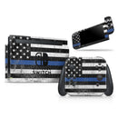 Distressed Wood Patriotic American Flag with Thin Blue Line - Vinyl Skin Wrap for Nintendo Switch 2, OLED, Lite, Pro Controller, Wii & Classic Handhelds