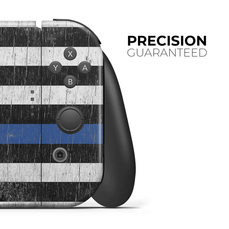 Distressed Wood Patriotic American Flag with Thin Blue Line - Skin Wrap Decal for Nintendo Switch Lite Console & Dock - 3DS XL - 2DS - Pro - DSi - Wii - Joy-Con Gaming Controller