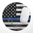 Distressed Wood Patriotic American Flag with Thin Blue Line// WaterProof Rubber Foam Backed Anti-Slip Mouse Pad for Home Work Office or Gaming Computer Desk