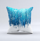 Dripping Blue White Music Notes ink-Fuzed Decorative Throw Pillow