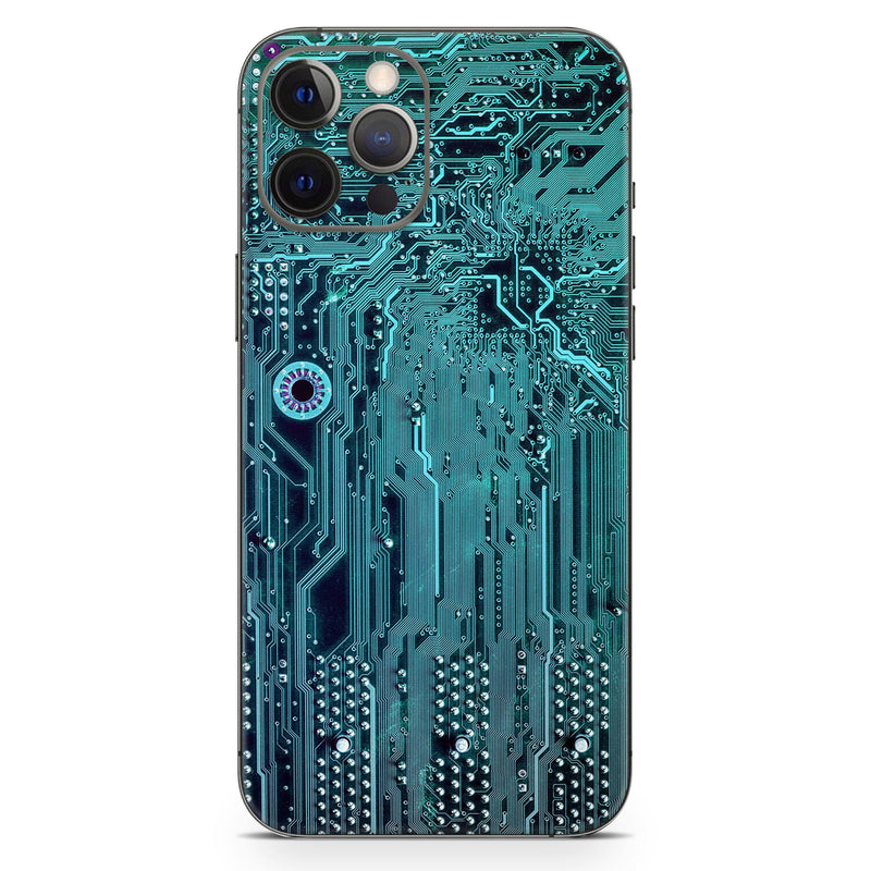 Electric Circuit Board V5 // Full-Body Skin Decal Wrap Cover for Apple iPhone 15, 14, 13, Pro, Pro Max, Mini, XR, XS, SE (All Models)
