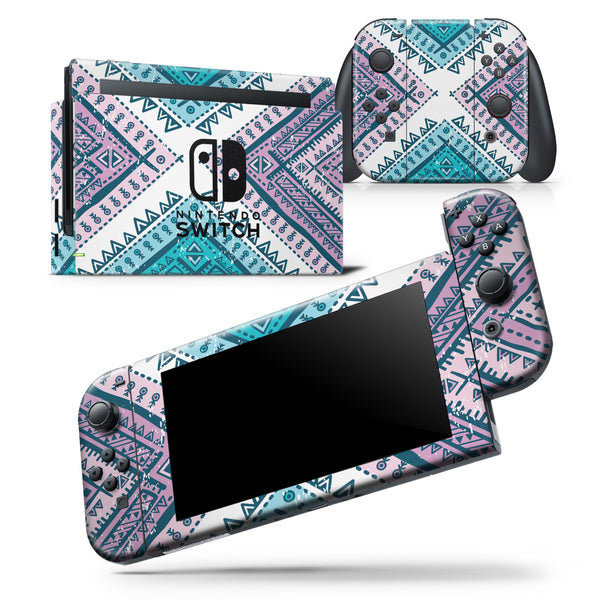 Ethnic Aztec Blue and Pink Point - Skin Wrap Decal for Nintendo Switch Lite Console & Dock - 3DS XL - 2DS - Pro - DSi - Wii - Joy-Con Gaming Controller