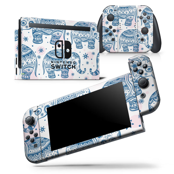 Ethnic Navy Seamless Aztec Elephant - Skin Wrap Decal for Nintendo Switch Lite Console & Dock - 3DS XL - 2DS - Pro - DSi - Wii - Joy-Con Gaming Controller