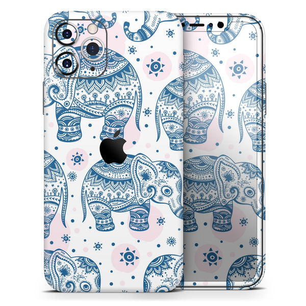 Ethnic Navy Seamless Aztec Elephant - Skin-Kit compatible with the Apple iPhone 13, 13 Pro Max, 13 Mini, 13 Pro, iPhone 12, iPhone 11 (All iPhones Available)