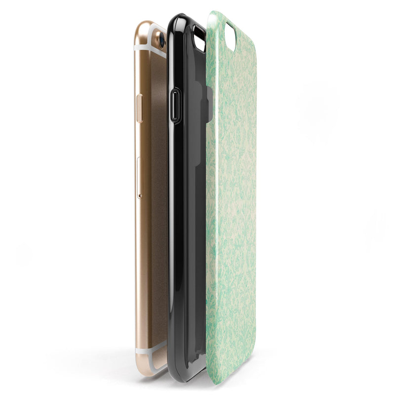Faded Blue-Green Rococo Pattern iPhone 6/6s or 6/6s Plus 2-Piece Hybrid INK-Fuzed Case