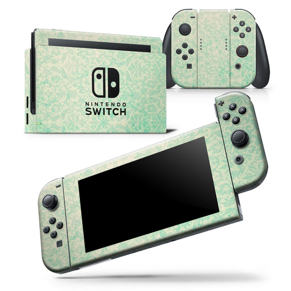 Faded Blue-Green Rococo Pattern - Skin Wrap Decal for Nintendo Switch Lite Console & Dock - 3DS XL - 2DS - Pro - DSi - Wii - Joy-Con Gaming Controller