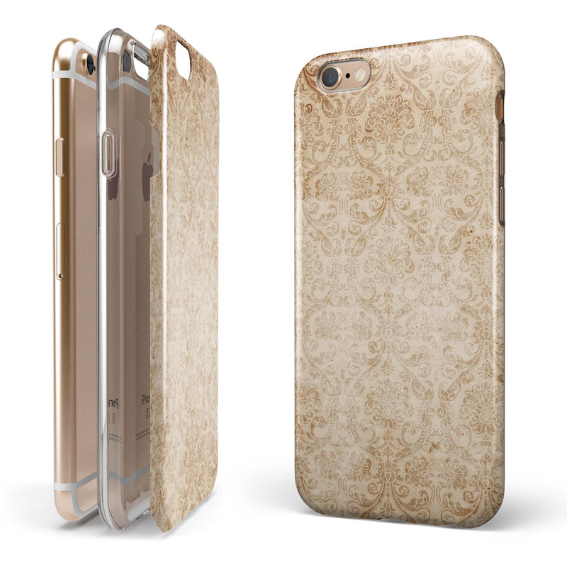 Faded Brown and Yellow Rococo Pattern iPhone 6/6s or 6/6s Plus 2-Piece Hybrid INK-Fuzed Case