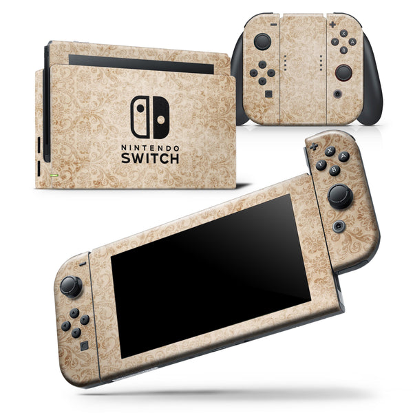 Faded Brown and Yellow Rococo Pattern - Skin Wrap Decal for Nintendo Switch Lite Console & Dock - 3DS XL - 2DS - Pro - DSi - Wii - Joy-Con Gaming Controller