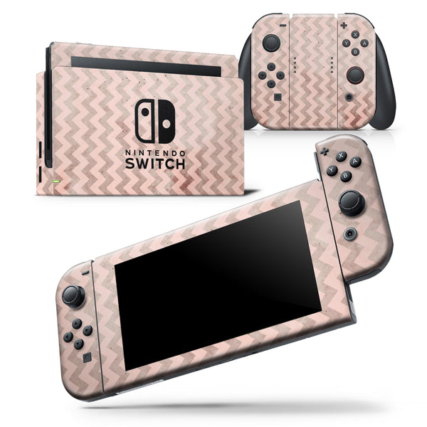 Faded Cocoa and Light Pink Chevron Pattern - Skin Wrap Decal for Nintendo Switch Lite Console & Dock - 3DS XL - 2DS - Pro - DSi - Wii - Joy-Con Gaming Controller